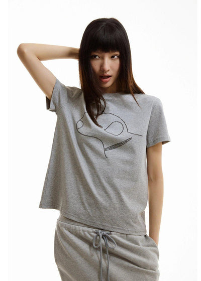 Rhinestone Dog Outline T-Shirt Korean Street Fashion T-Shirt By Funky Fun Shop Online at OH Vault