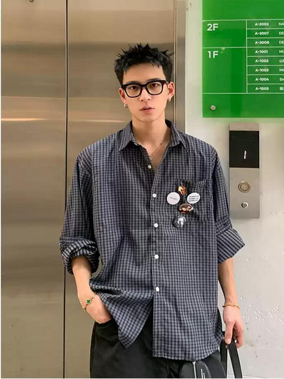 Basic Checkered Long Sleeve Shirt Korean Street Fashion Shirt By Poikilotherm Shop Online at OH Vault