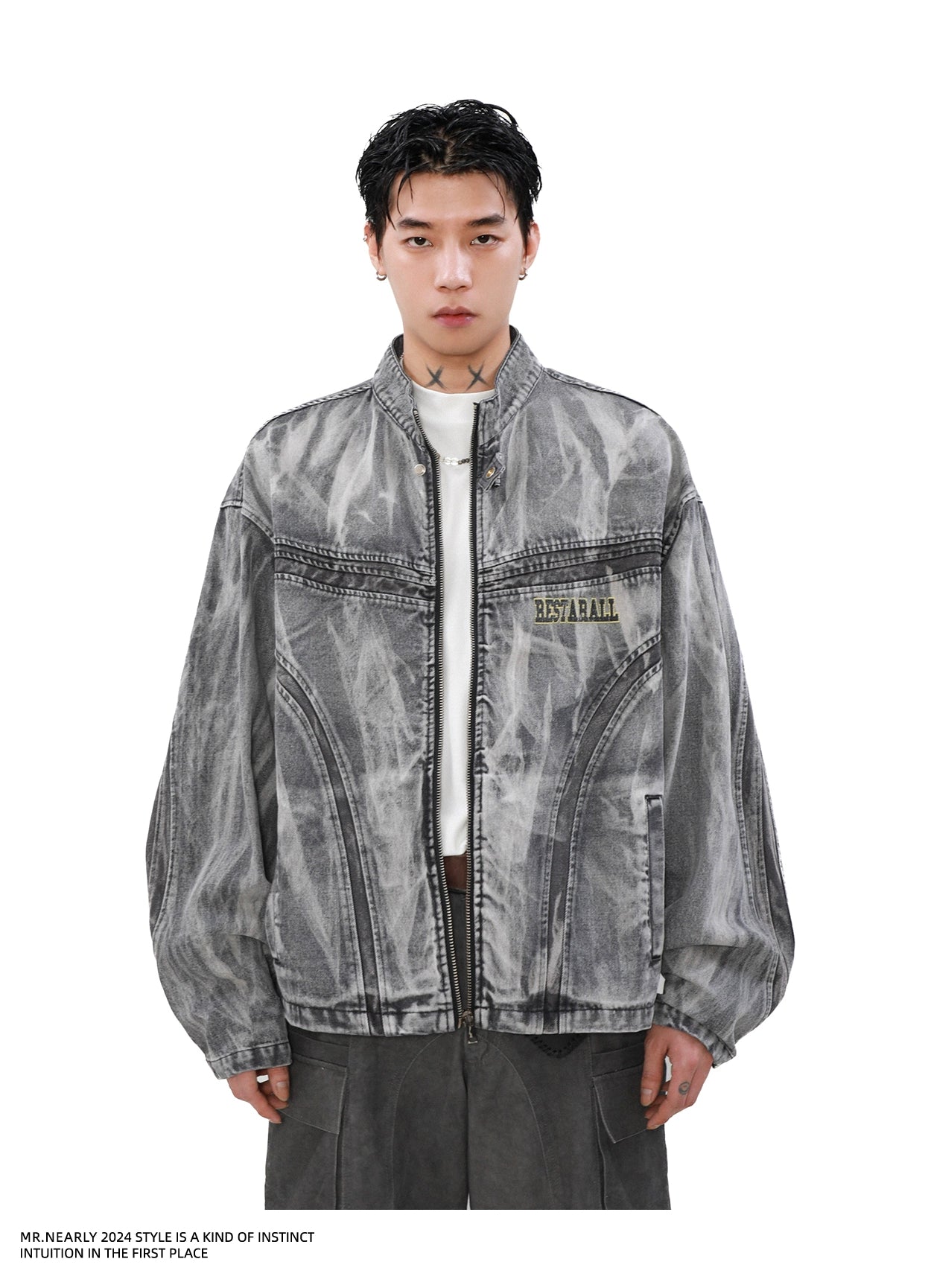 Washed Moto Denim Jacket Korean Street Fashion Jacket By Mr Nearly Shop Online at OH Vault