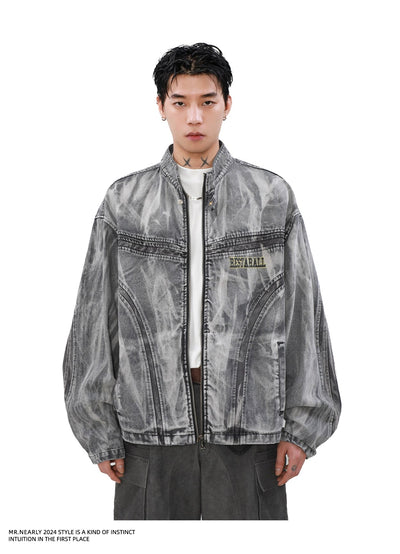 Washed Moto Denim Jacket Korean Street Fashion Jacket By Mr Nearly Shop Online at OH Vault