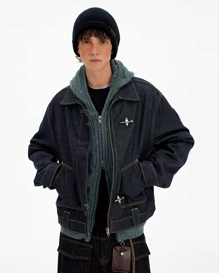 Topstitched Fireman Clasp Denim Jacket Korean Street Fashion Jacket By Mad Witch Shop Online at OH Vault