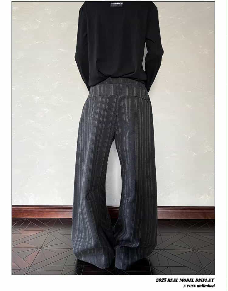 Drawstring Vertical Stripes Loose Pants Korean Street Fashion Pants By A PUEE Shop Online at OH Vault