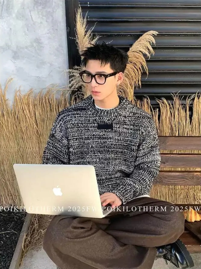 Vintage Textured Contrast Sweater Korean Street Fashion Sweater By Poikilotherm Shop Online at OH Vault