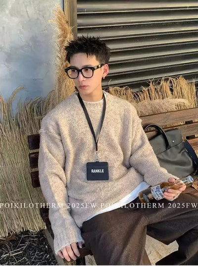 Fuzzy Textured Clean Fit Sweater Korean Street Fashion Sweater By Poikilotherm Shop Online at OH Vault