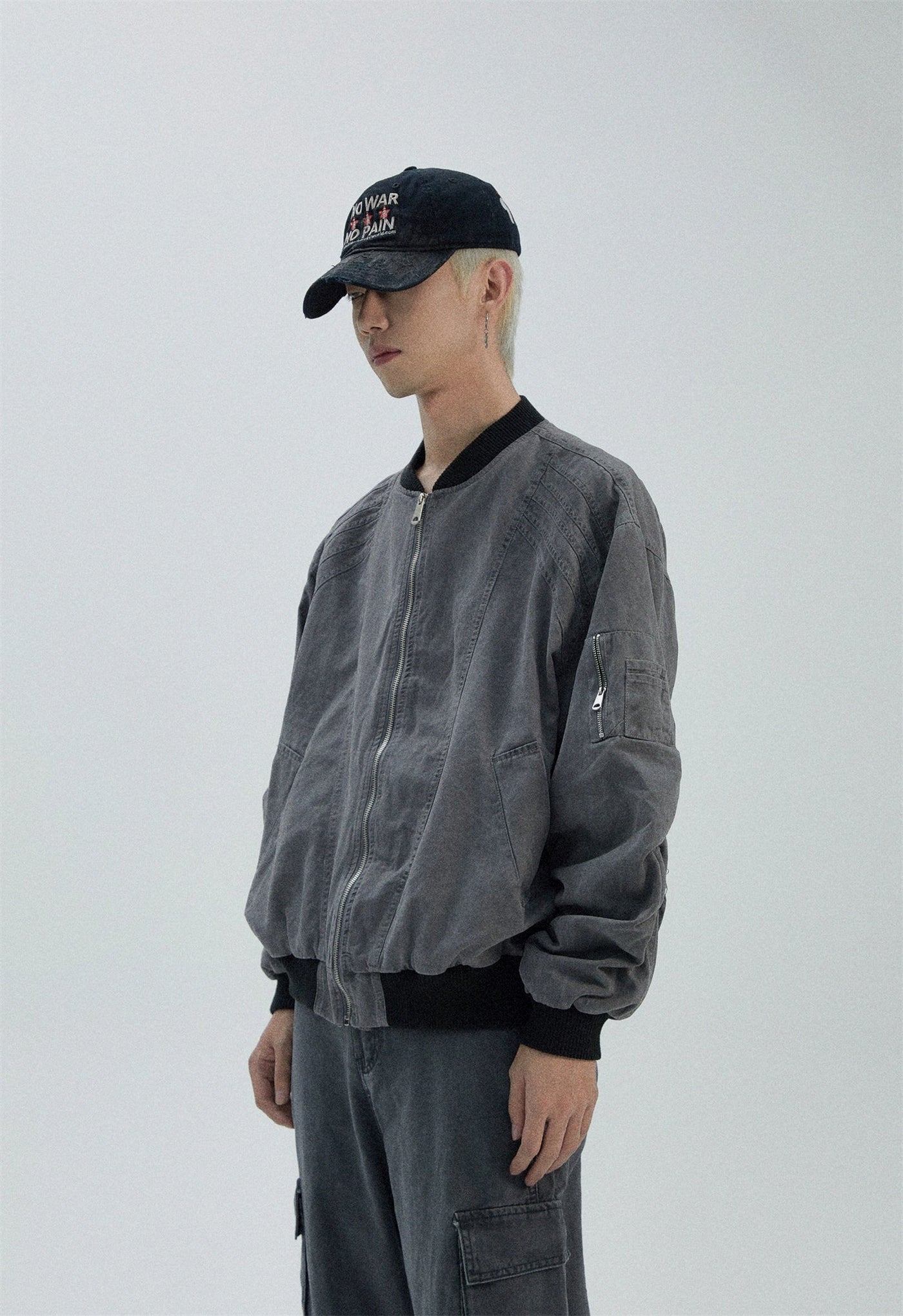 Faded Zipped Pocket Jacket Korean Street Fashion Jacket By Ash Dark Shop Online at OH Vault