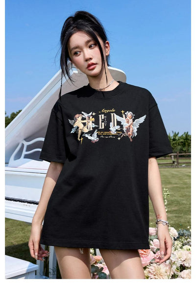 Cupi and Angels Logo T-Shirt Korean Street Fashion T-Shirt By Mr Enjoy Da Money Shop Online at OH Vault