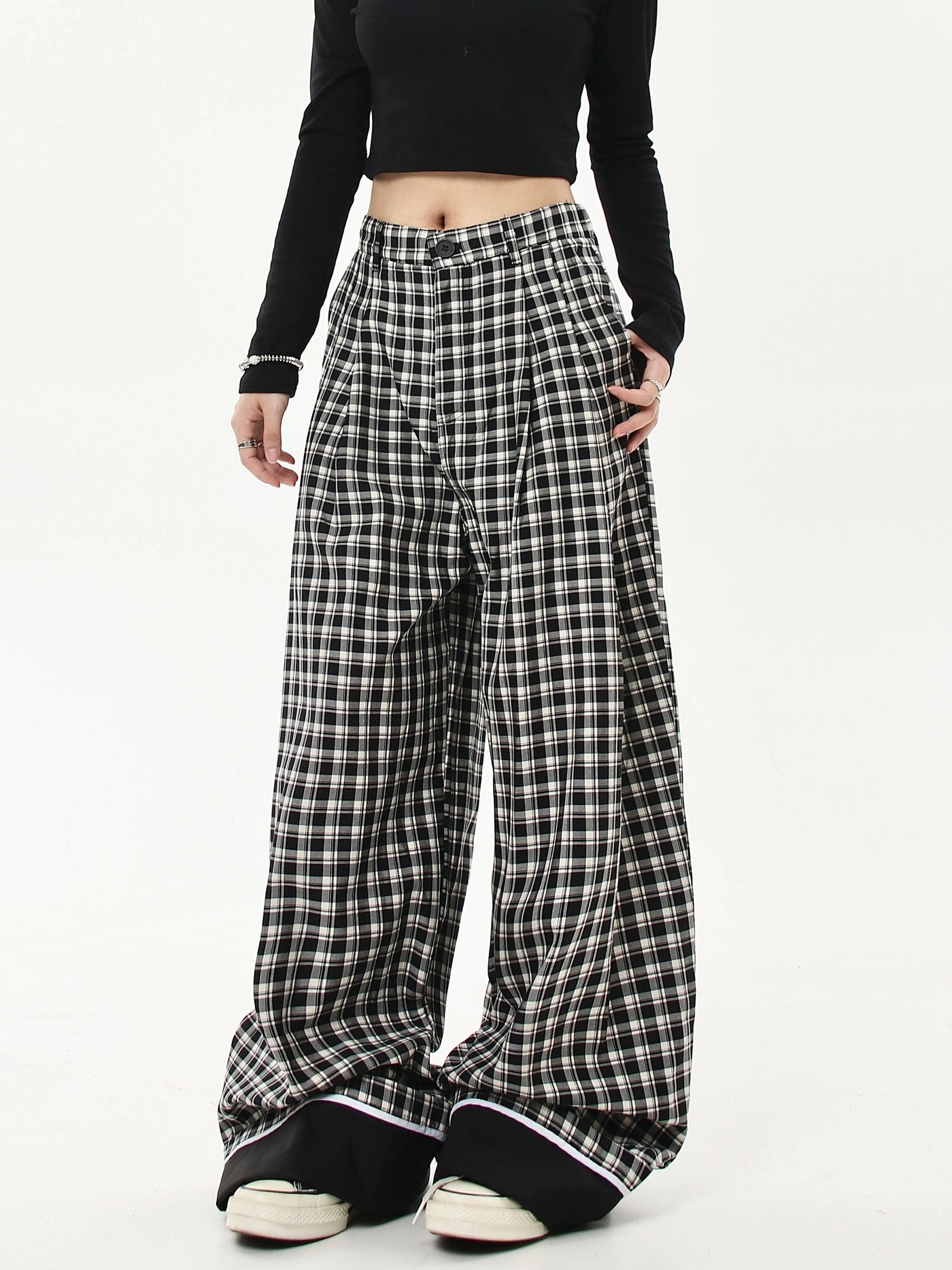 B&W Checked Loose Fit Pants Korean Street Fashion Pants By Blacklists Shop Online at OH Vault