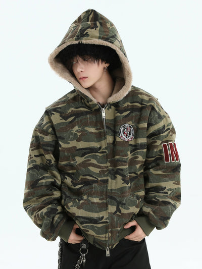 Distressed Camo Puffer Jacket Korean Street Fashion Jacket By INS Korea Shop Online at OH Vault