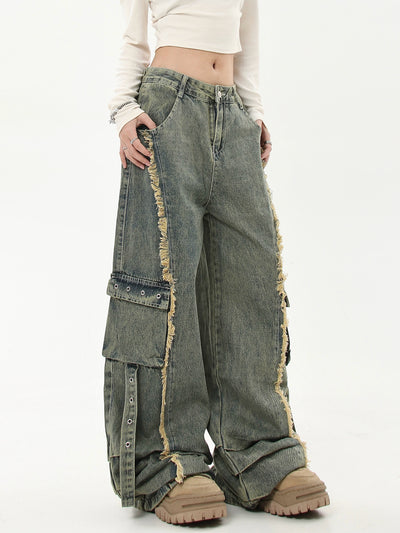 Distressed Pleats Raw Edge Jeans Korean Street Fashion Jeans By Blacklists Shop Online at OH Vault