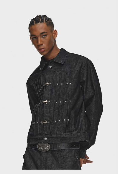 Retro Color Pleated Fireman Clasp Denim Jacket Korean Street Fashion Jacket By ANTIDOTE Shop Online at OH Vault