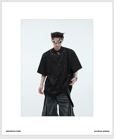 Neck Metal Detailing T-Shirt Korean Street Fashion T-Shirt By Argue Culture Shop Online at OH Vault