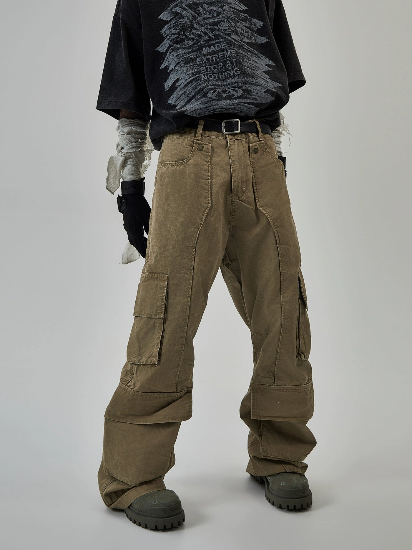 Solid Heavy Washed Cargo Pants Korean Street Fashion Pants By Ash Dark Shop Online at OH Vault