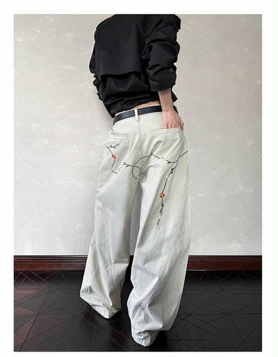Structured Floral Embroidery Barrel Pants Korean Street Fashion Pants By A PUEE Shop Online at OH Vault