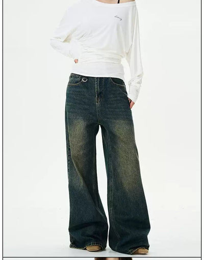 Dark Wash Relaxed Fit Jeans Korean Street Fashion Jeans By 77Flight Shop Online at OH Vault