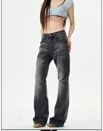 Dark Wash Whiskered Jeans Korean Street Fashion Jeans By 77Flight Shop Online at OH Vault