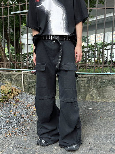 Wide Velcro Pocket Cargo Pants Korean Street Fashion Pants By Ash Dark Shop Online at OH Vault