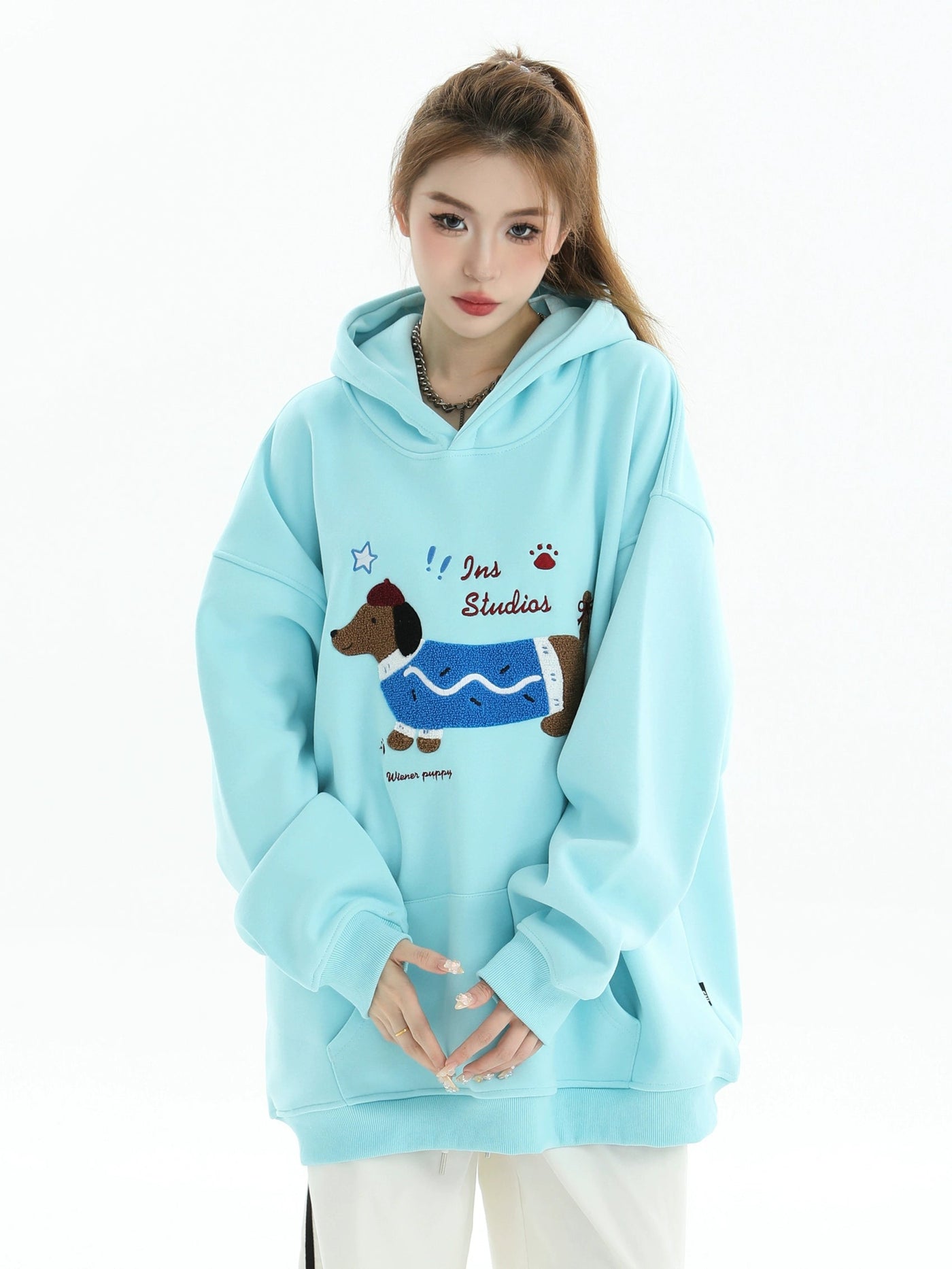 Stitched Dog Graphic Oversized Hoodie Korean Street Fashion Hoodie By INS Korea Shop Online at OH Vault