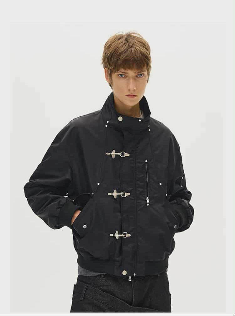 Stand Collar Fireman Clasp Bomber Jacket Korean Street Fashion Jacket By Mad Witch Shop Online at OH Vault