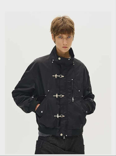 Stand Collar Fireman Clasp Bomber Jacket Korean Street Fashion Jacket By Mad Witch Shop Online at OH Vault