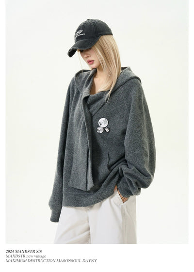 Detachable Badge With Scarf Knit Hoodie Korean Street Fashion Hoodie By MaxDstr Shop Online at OH Vault