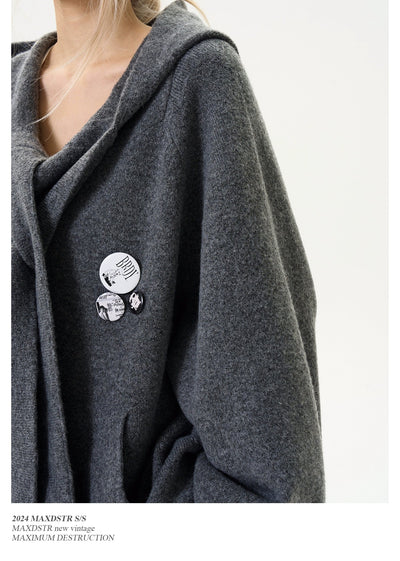 Detachable Badge With Scarf Knit Hoodie Korean Street Fashion Hoodie By MaxDstr Shop Online at OH Vault