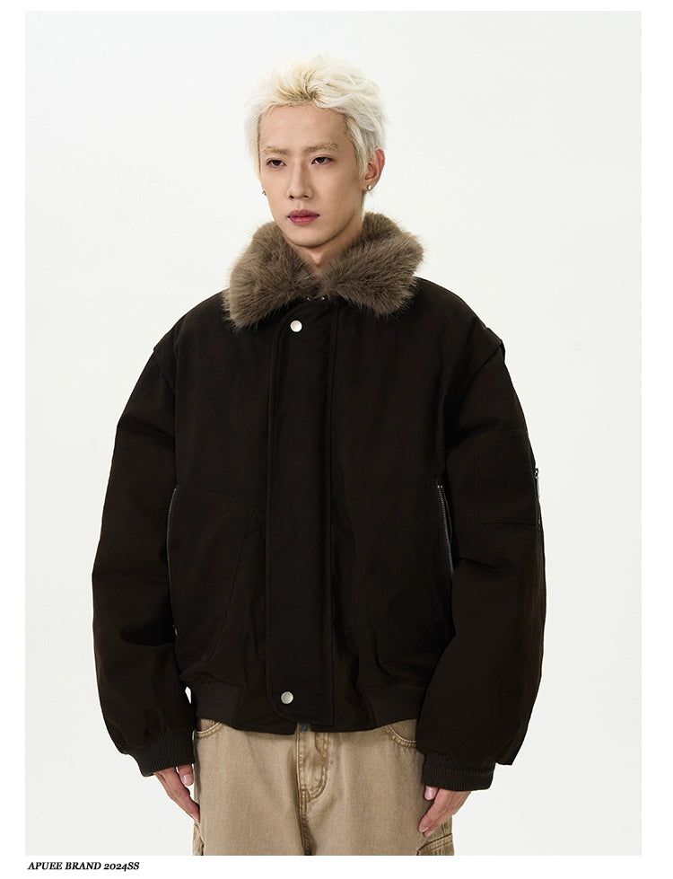 Detachable Fur Collar Short Jacket Korean Street Fashion Jacket By A PUEE Shop Online at OH Vault