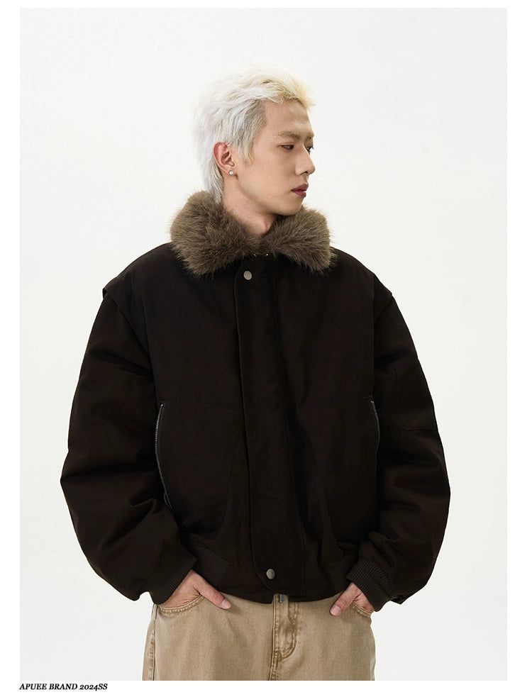 Detachable Fur Collar Short Jacket Korean Street Fashion Jacket By A PUEE Shop Online at OH Vault