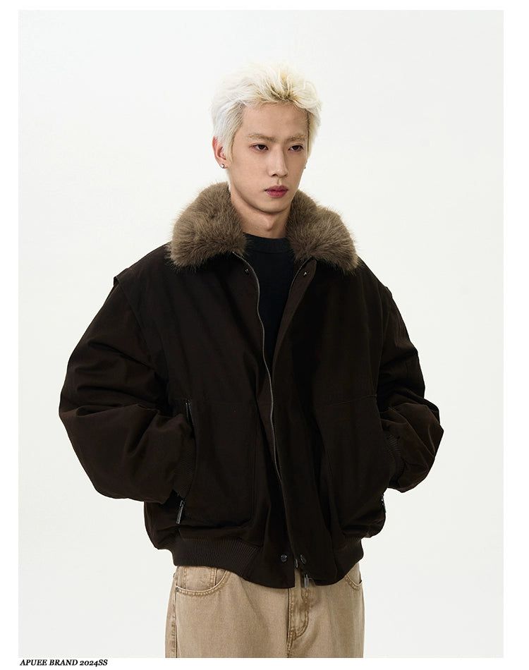 Detachable Fur Collar Short Jacket Korean Street Fashion Jacket By A PUEE Shop Online at OH Vault