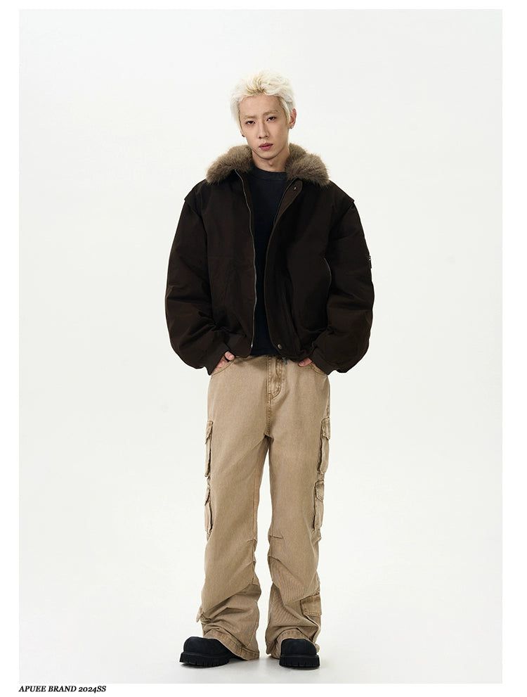 Detachable Fur Collar Short Jacket Korean Street Fashion Jacket By A PUEE Shop Online at OH Vault