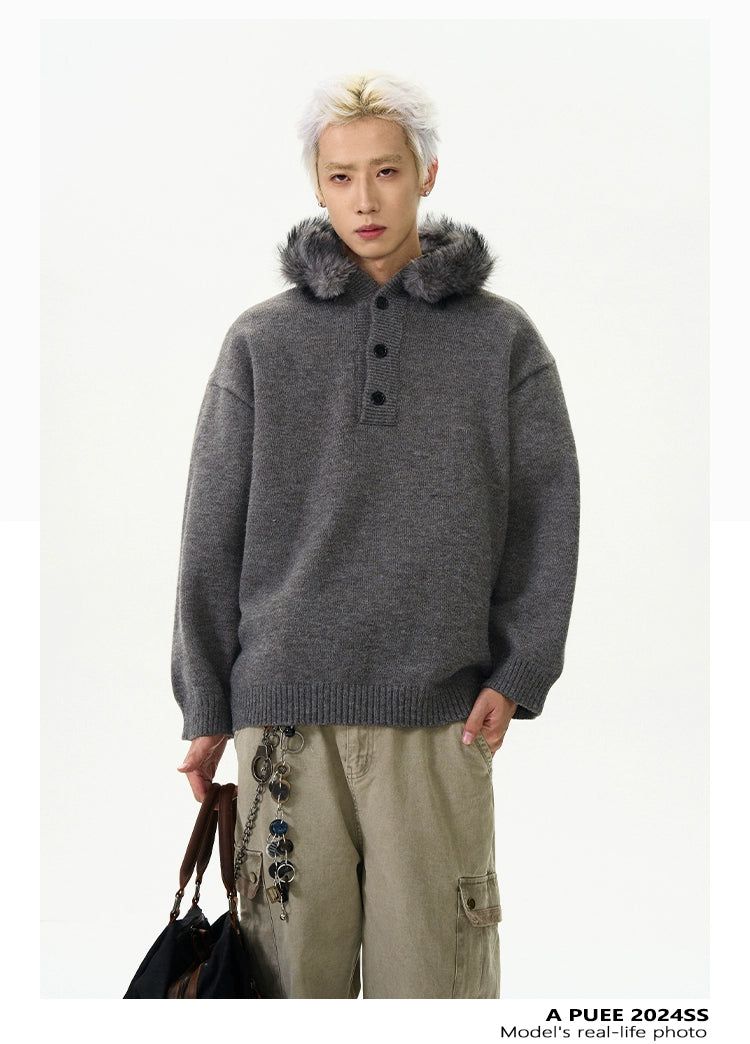 Detachable Plush Buttons Sweater Korean Street Fashion Sweater By A PUEE Shop Online at OH Vault