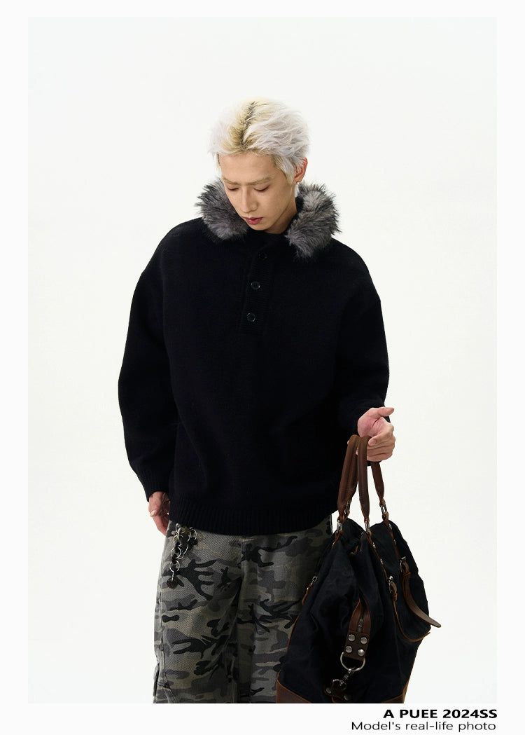 Detachable Plush Buttons Sweater Korean Street Fashion Sweater By A PUEE Shop Online at OH Vault