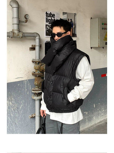 Detachable Sleeves With Scarf Puffer Jacket Korean Street Fashion Jacket By Poikilotherm Shop Online at OH Vault