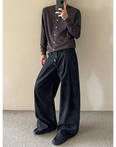 Striped Pleats Buttoned Trousers Korean Street Fashion Trousers By MaxDstr Shop Online at OH Vault