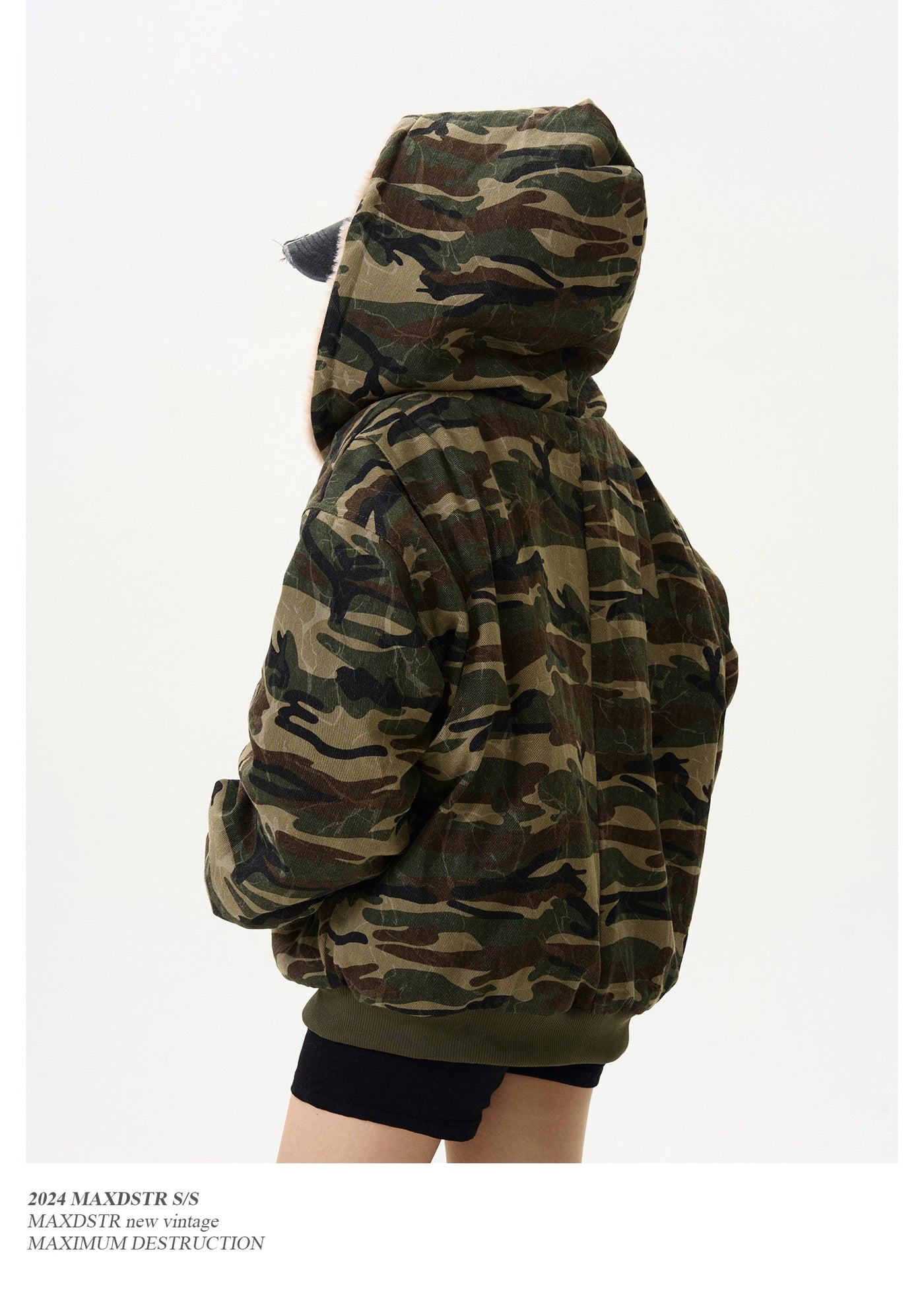 Distressed Camo Fur Zip-Up Hoodie Korean Street Fashion Hoodie By MaxDstr Shop Online at OH Vault