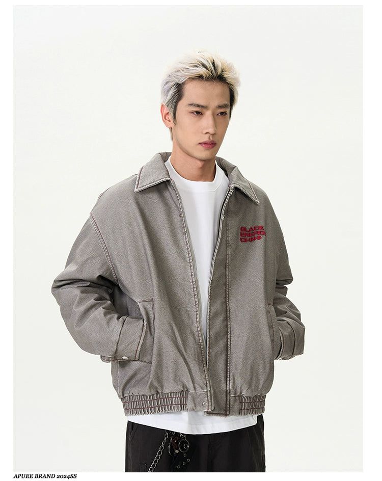 Distressed Logo Embroidery PU Leather Jacket Korean Street Fashion Jacket By A PUEE Shop Online at OH Vault