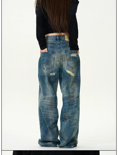 Distressed Patch Detail Jeans Korean Street Fashion Jeans By 77Flight Shop Online at OH Vault