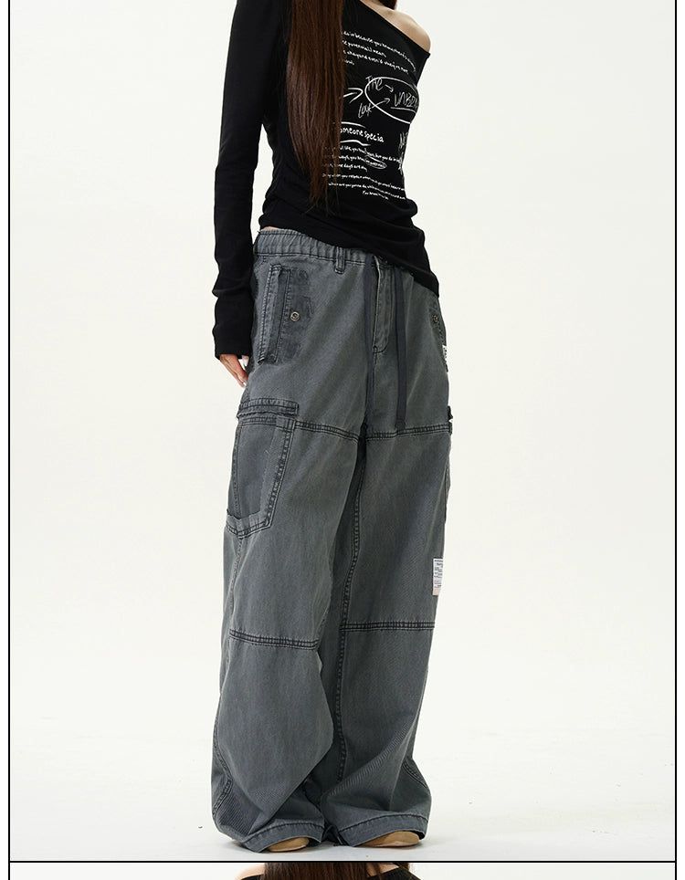 Distressed Patch Drawstring Pants Korean Street Fashion Pants By 77Flight Shop Online at OH Vault