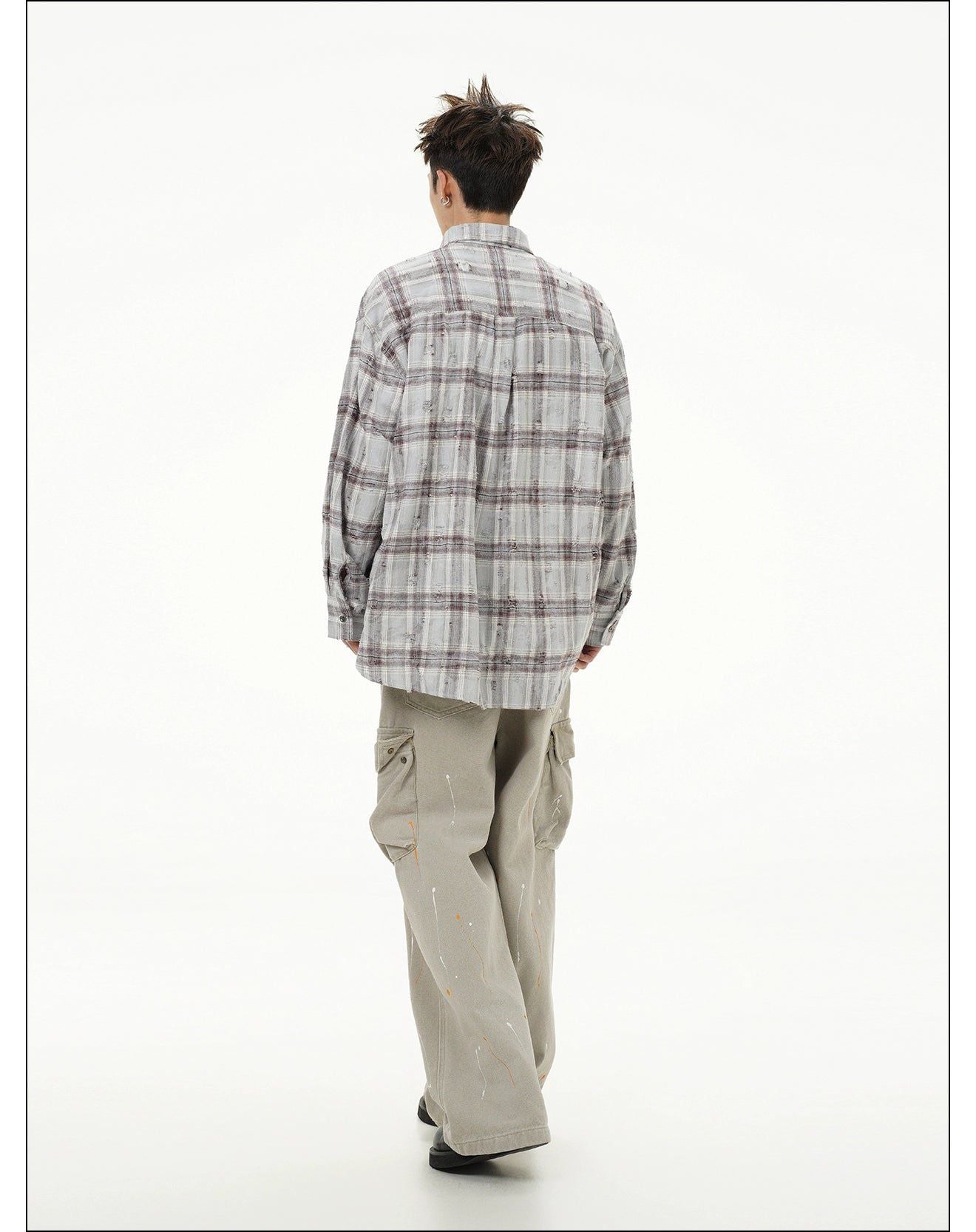 Distressed Plaid Shirt Korean Street Fashion Shirt By Mr Nearly Shop Online at OH Vault