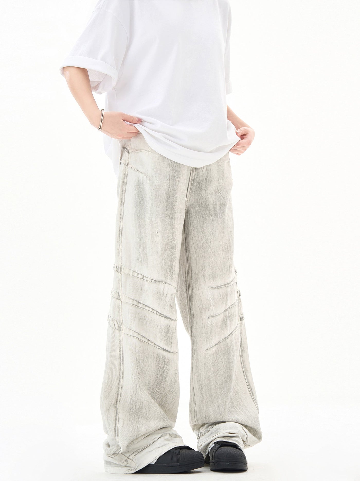 Distressed Tie-Dyed Wide Leg Jeans Korean Street Fashion Jeans By Ash Dark Shop Online at OH Vault