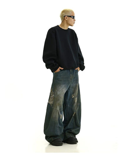 Distressed Wash Wide Ripped Jeans Korean Street Fashion Jeans By MEBXX Shop Online at OH Vault