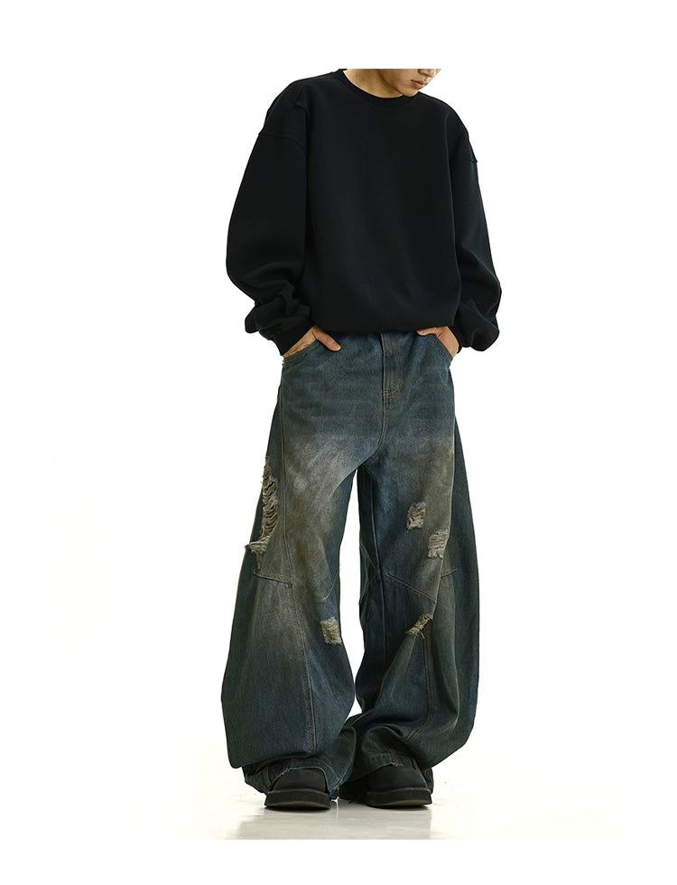 Distressed Wash Wide Ripped Jeans Korean Street Fashion Jeans By MEBXX Shop Online at OH Vault