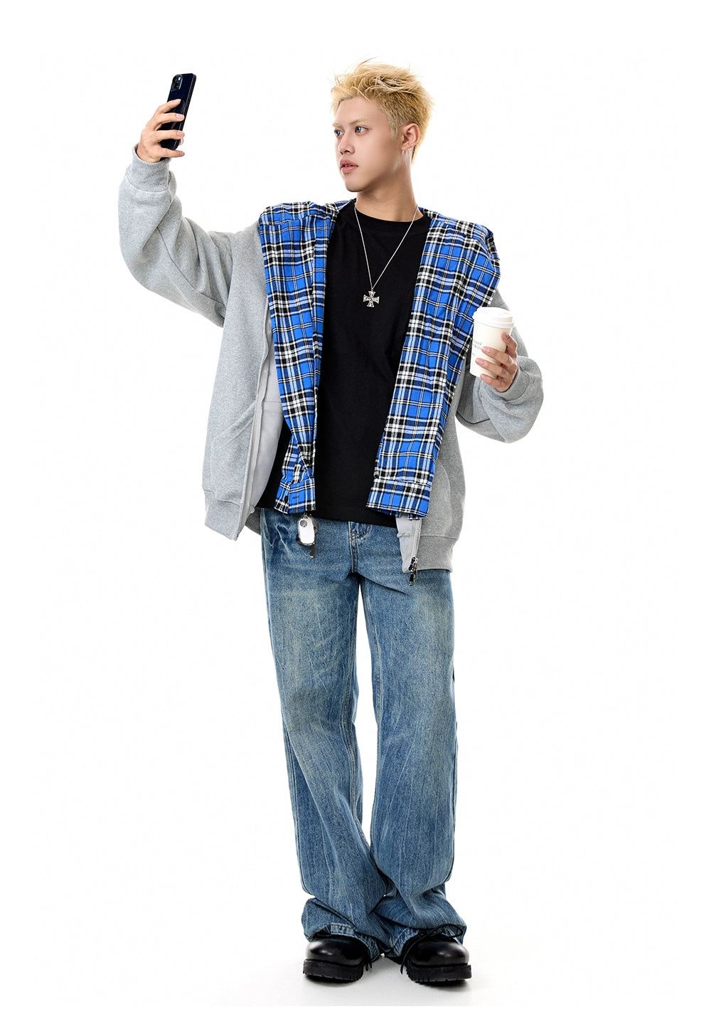 Double-Layer Plaid Zip-Up Hoodie Korean Street Fashion Hoodie By Made Extreme Shop Online at OH Vault