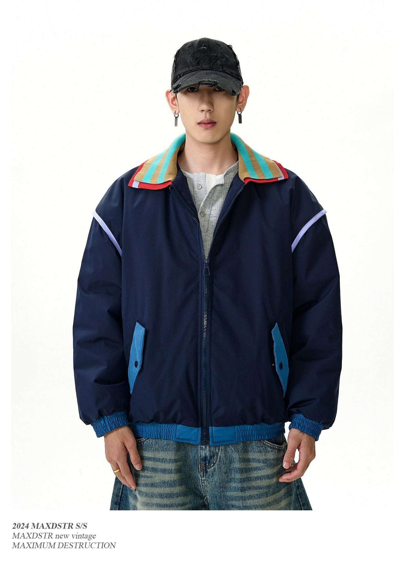 Double-Layered Striped Lapel Jacket Korean Street Fashion Jacket By MaxDstr Shop Online at OH Vault