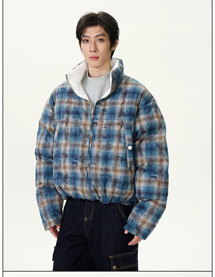 Double-Sided Plaid Puffer Jacket Korean Street Fashion Jacket By 77Flight Shop Online at OH Vault