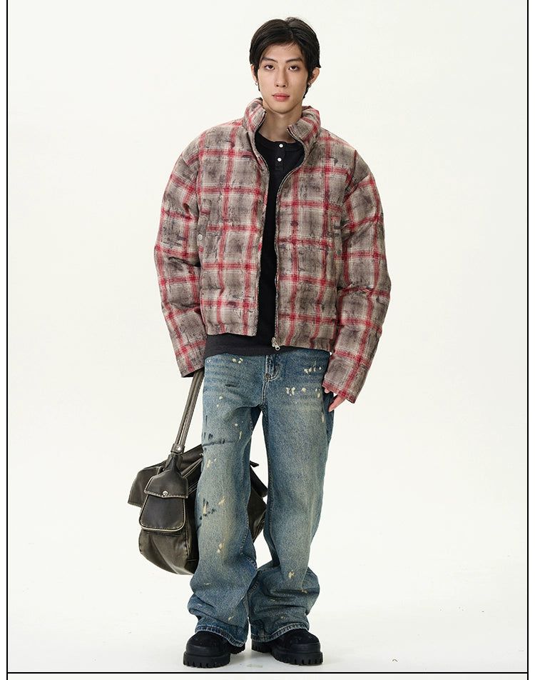 Double-Sided Plaid Puffer Jacket Korean Street Fashion Jacket By 77Flight Shop Online at OH Vault