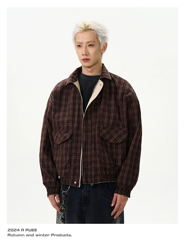 Double-Sided Plaid Short Jacket Korean Street Fashion Jacket By A PUEE Shop Online at OH Vault