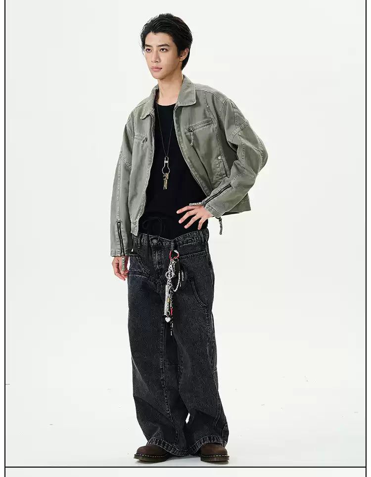 Double-Waist Wide Leg Jeans Korean Street Fashion Jeans By 77Flight Shop Online at OH Vault