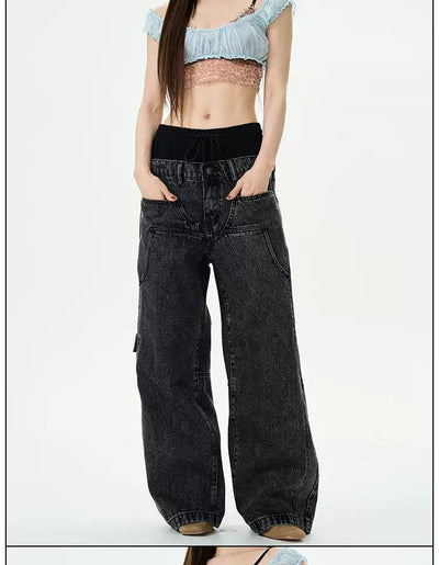 Double-Waist Wide Leg Jeans Korean Street Fashion Jeans By 77Flight Shop Online at OH Vault