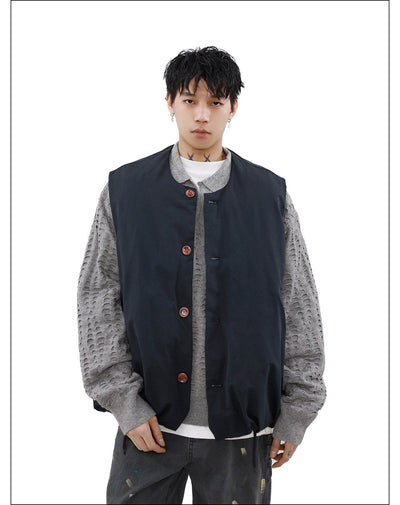 Drawcord Button-Down Vest Korean Street Fashion Vest By Mr Nearly Shop Online at OH Vault