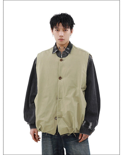 Drawcord Button-Down Vest Korean Street Fashion Vest By Mr Nearly Shop Online at OH Vault